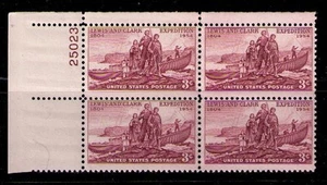 US USA Sc# 1063 MNH FVF PLATE # BLOCK Lewis & Clark Boat Missouri River Explorer - Picture 1 of 1