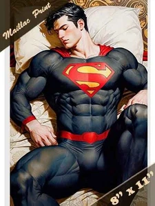 Póster Superman dormido en su hermoso traje – Arte homoerótico cómic ESARTE 2171 - Picture 1 of 2