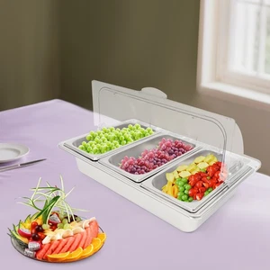 3 Fächer Arbeitsplatte Servieren Display Behälter mit Klar Roll Top Abdeckung - Bild 1 von 23