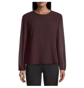 Top Eileen Fisher 100% seta georgette crepe con maniche trasparenti - Nuovo con etichette - Foto 1 di 13