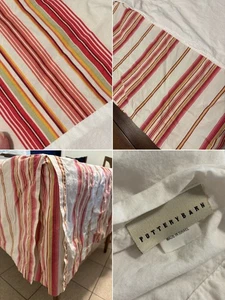 Pottery Barn TWIN Bed Skirt 13” Drop Dust Ruffle Stripe Pleat Red Pink EUC - Picture 1 of 9