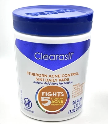 Clearasil Fights 5 合 1 日常清洁垫顽固痤疮控制 90 克拉 — 第 1/4 张图片