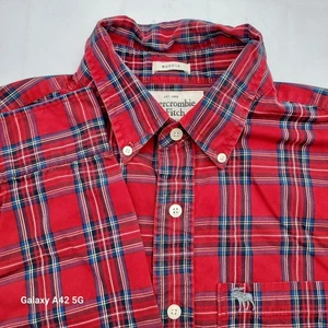 Camicia Abercrombie Fitch rossa a quadri con bottoni uomo vestibilità muscolare taglia L - Foto 1 di 8