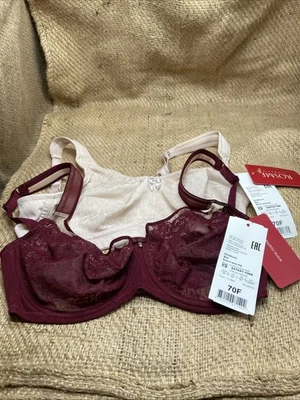 New Unpadded 2 Bra From ROSME 32 DDD Deep Red And White  New With Tags - Image 1 of 4