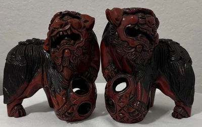 Bola flotante de madera tallada a mano para perros foo macho y hembra dentro de la bola y la boca Foto 1 de 4