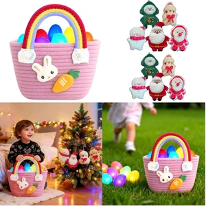 Colorful LED Light Egg Gift Basket Kids Christmas Gift Pink Handbag Cute Bunny - Picture 1 of 18
