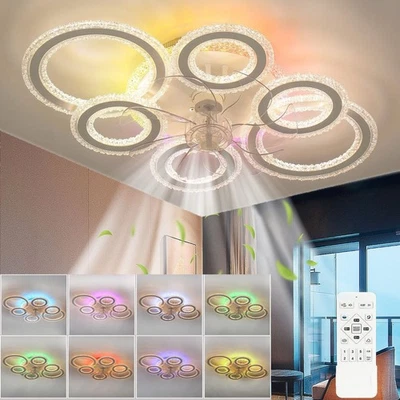 RGB LED Ceiling Fan W/ Colorful Lights Dimmable Smart Remote Control Timing NEW - Image 1 of 4