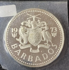 1973 Barbados $10 Dollars 0.9250 Silver ASW 1.1271 Oz Free Shipping - Picture 1 of 2