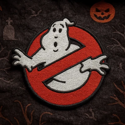 3.5" GHOSTBUSTERS GHOST Movie Logo BUSTERS IRON-ON Embroidered Applique Patch - Image 1 of 4