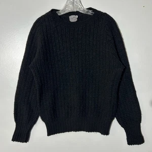 Vintage 70s The Kandahar Bert Charon Black 100% Wool Crewneck Sweater Womans L - Picture 1 of 7