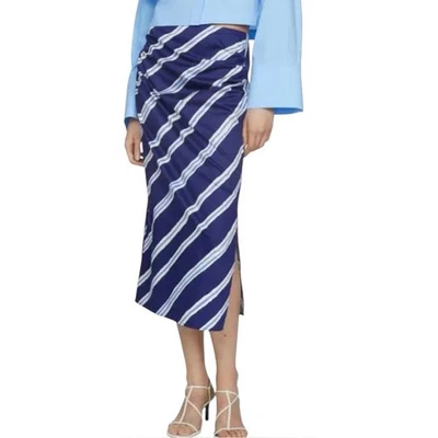 Falda midi de algodón a rayas con abertura MANGO Salome en azul para mujer talla 2 Foto 1 de 4