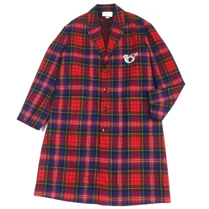 Gucci Checkered Logo Embroidered Button Over Silhouette Coat 46 Used - Picture 1 of 10