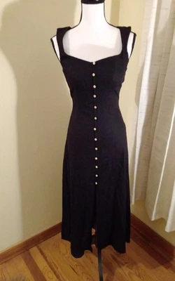 Vestido midi Zara sin mangas con botones delanteros de lino negro XS NUEVO CON ETIQUETAS Foto 1 de 4