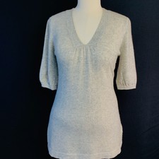 Cullen Cashmere Sweater Sz Medium V Neck Gray Short Sleeves 