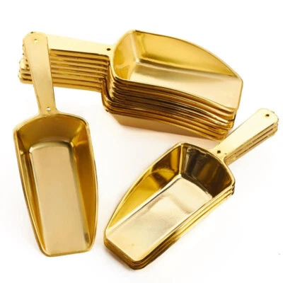 Paquete de 24 cucharas de caramelo de plástico dorado metálico de 5-1/2" Foto 1 de 4