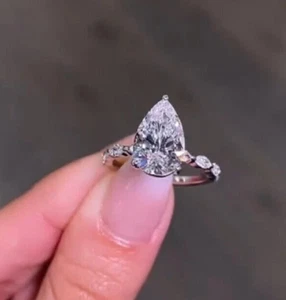 Birne 2,50Ct Lab Grown Diamant Versprechen Ring für Paare Lab Grown 950 Platin - Bild 1 von 12