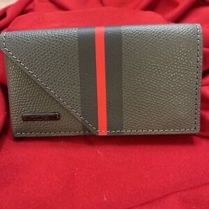 BRAND NEW WITH TAGS TUMI PROVINCE SLG BUSINESS CARD CASE WITH GREY RED STRIPE