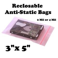 3" x 5" Reclosable Anti Static Pink 2 or 4-Mil Zip Seal HEAVY-DUTY Top Lock Bags