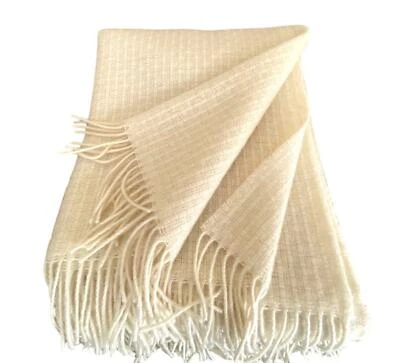 Wollplaid Wolldecke 100% Neuseelandwolle, Farbe wollweiß, 140x200 mit Fransen - Bild 1 von 4