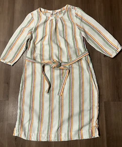 Boden Katie Kleid Damen Größe 12L bunt gestreift 3/4 Arm Leinen Gürtel - Bild 1 von 8