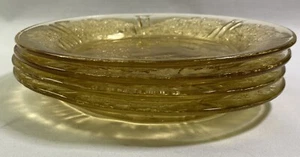 4 Vintage FEDERAL Depression Glass Sharon Cabbage Rose Amber 6” Dessert Plate - Picture 1 of 4