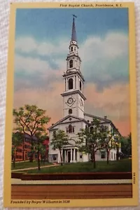 FIRST BAPTIST CHURCH, PROVIDENCE, R.I. LINEN UNUSED POSTCARD - Picture 1 of 2