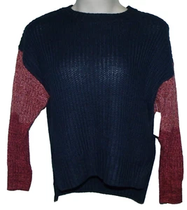 Suéter Time and Tru Azul Rojo Bloque de Color Cuello Redondo LS Dobladillo Alto Bajo Talla L Nuevo con Etiquetas - Imagen 1 de 5
