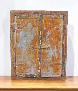 Antik Holz Wand Dekor Fenster Panel Mit Rahmen Original Alte Fein Metall Eng - Bild 1 von 6