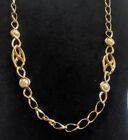 Vintage Necklace Gold Tone Oval Links 24" Chain Faux Pearls