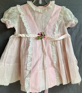 Vintage Hedy-Joyce Frocks Pink Nylon Dress with Floral Lace Sz: 5-6 - Picture 1 of 7