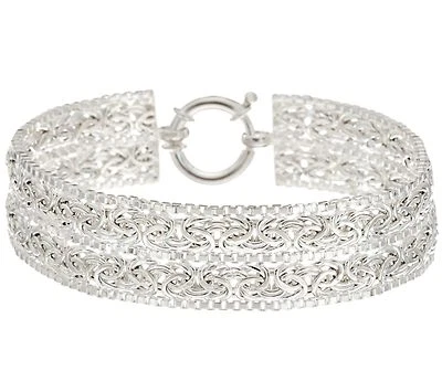 QVC Double Row Byzantine Bracelet with Box Chain Border Real 925 Sterling Silver - Image 1 of 3