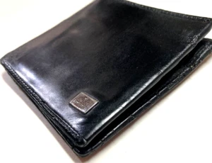 GUCCI VINTAGE METAL LOGO PLATE SOLID SOFT LEATHER WALLET BIFOLD COIN ITALY BLACK - Picture 1 of 22