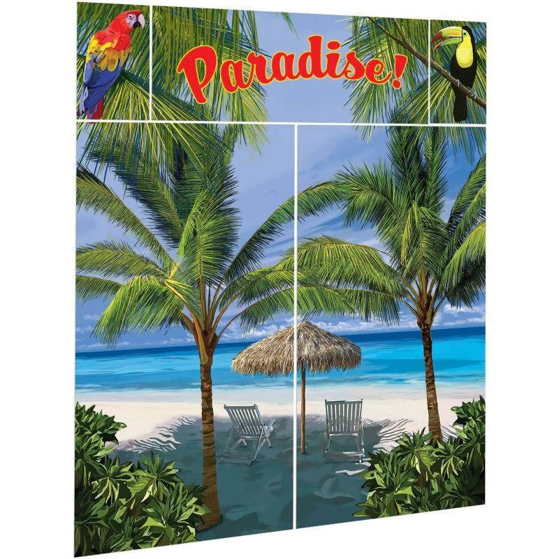Palm Tree Paradise Scene Setter Backdrop 6'3" x 5'3" Plastic Party Decorations - Image 1 of 1