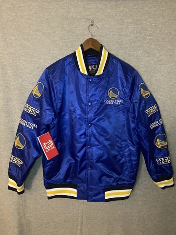 New Men's NBA Ultra Golden State Warriors Satin Jacket with Patches Size Small Cover