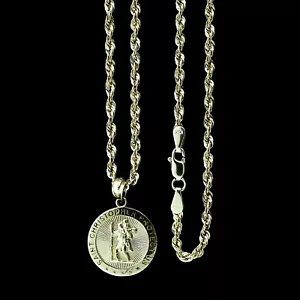Real 10K Yellow Gold Saint Christopher Pendant & 2.5mm Rope Chain, Men Women - Picture 1 of 18