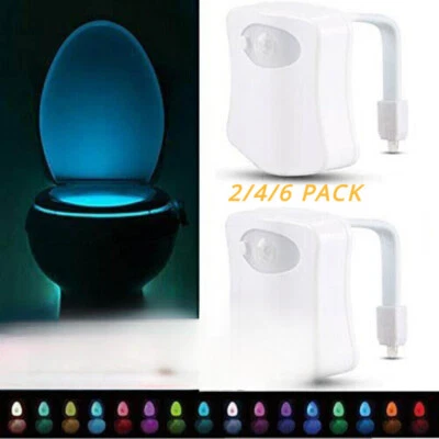 2/6PK Toilet Night Light LED Motion Activated Sensor Bowl Lamp 16 Color Bathroom - Image 1 of 4