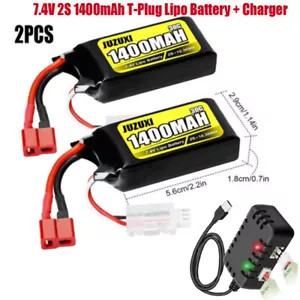 2x7.4V Lipo Battery 1400mAh Charger Cable For RC SCX24 2S Rechargeable Batteries - Picture 1 of 12