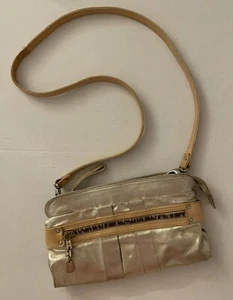 See by Chloé Tan & Metallic Gold Tone Leather Zip Front Cross-Body Bag Clutch - Picture 1 of 12