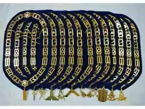 Collari catena oro ufficiale loggia blu massonica set 12 pezzi con gioielli - Foto 1 di 3