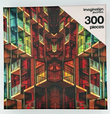 NEW IMAGINATION PUZZLES 300 Pieces 21 X 15" Colored Glass High Rise Never Opened - Image 1 of 4