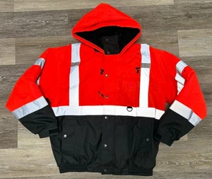 ML Kishigo Hi-Viz Orange Reflective Bomber Jacket Sz M Waterproof Fleece Lined - Picture 1 of 13