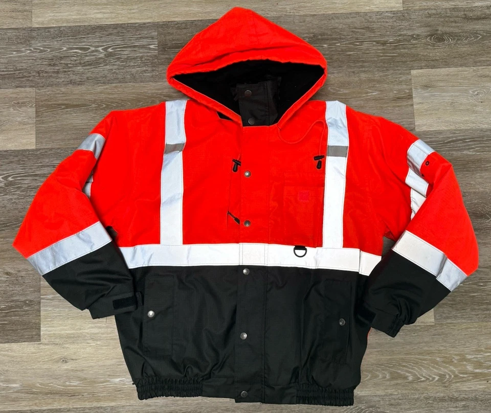 ML Kishigo Hi-Viz Orange Reflective Bomber Jacket Sz M Waterproof Fleece Lined - Image 1 of 4
