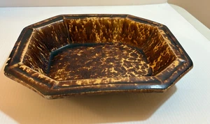 Antike SELTENE Bennington Rockingham melierte braune achteckige Schale Schüssel 11,5" *WIE BESEHEN - Bild 1 von 8