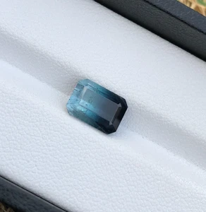 Bi-Color Blue Tourmaline Gemstone: Emerald Cut, 3 Carats - Picture 1 of 8