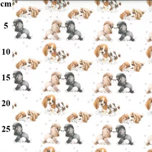 Cute Puppy Dogs Fabric Rose & Hubble 100% Cotton 150cm wide White - Picture 1 of 1