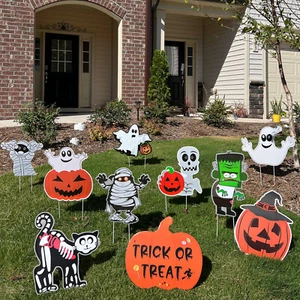 10Pcs Halloween Yard Signs with Stakes Pumpkin Ghost Monster Props Outdoor Decor - Picture 1 of 10
