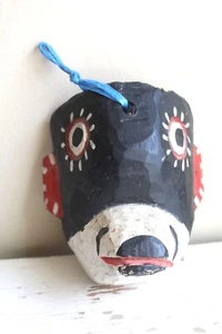 Vintage Hand Painted Guatemala Monkey Face Mask Rustic Carved Gallery Wall Art - Picture 1 of 7