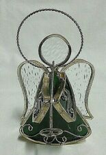 Stained Glass Green Christmas Angel Trumpet Tea Light Candle Holder  6" Tall