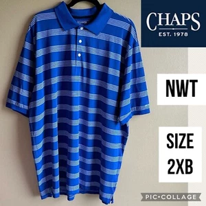 NWT Chaps Mens Polo Golf Blue Stripe Short Sleeve Stay Dry Big & Tall Size 2XB - Picture 1 of 13