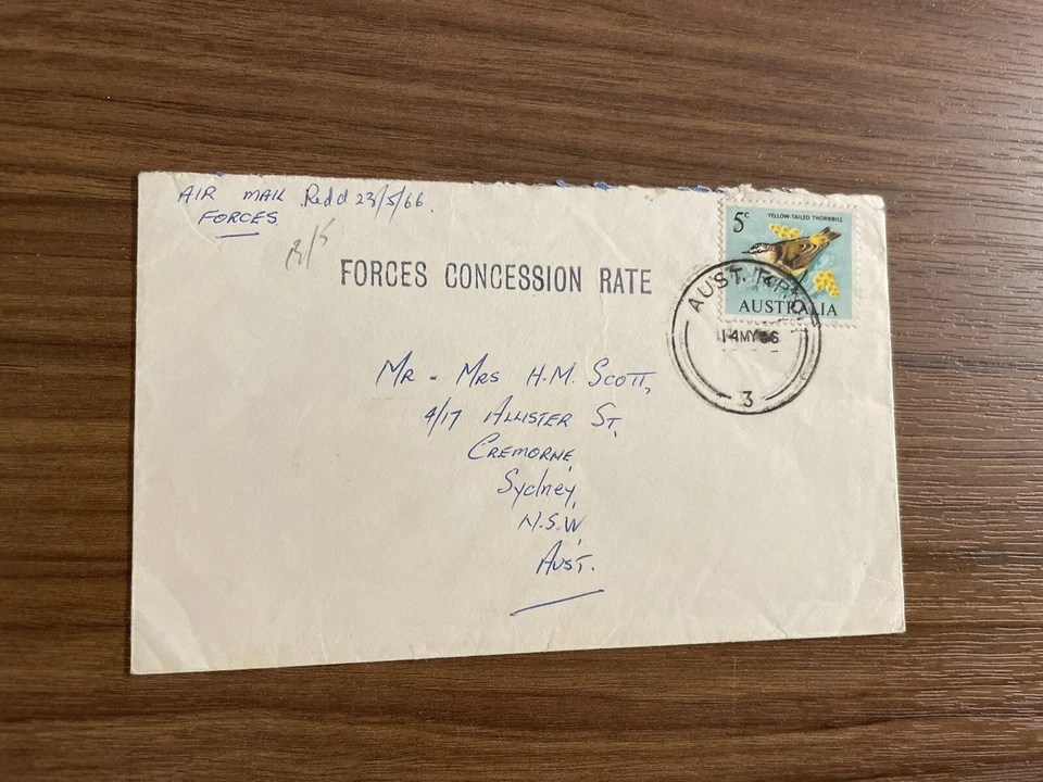 Australia 1966 Cubierta Militar + Guerra de Vietnam + AFPO #03 + Corte de Tasa de Concesión de Fuerza Foto 1 de 1